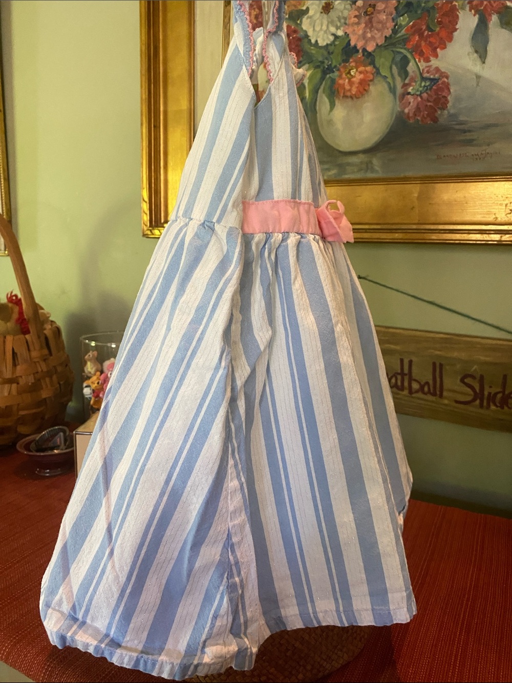 Penelope Mack blue & white striped toddler dress featuring a pink bow - SZ 2T - Picture 5 of 10